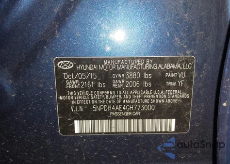 2016 Hyundai Elantra Se from USA, damaged, VIN 5NPDH4AE4GH773000
